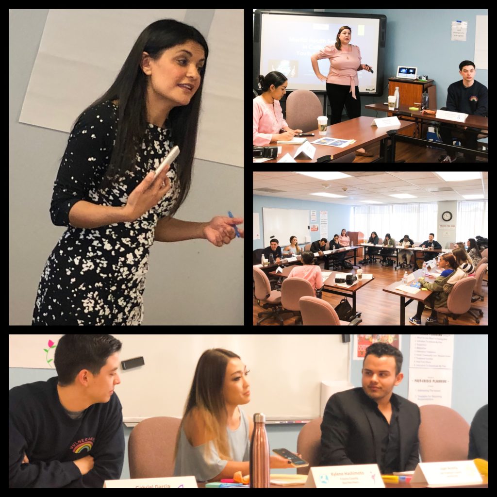 Photo compilation of 4 images, showing different angles of a meeting and presenters